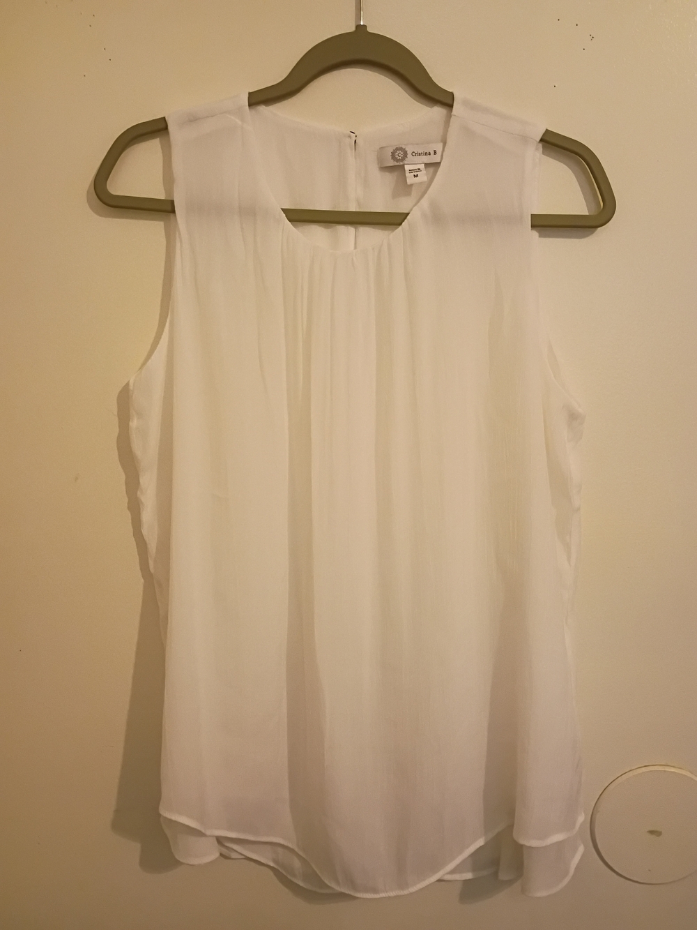 Cristina‎ B White Sleeveless  Tiered Bottom Blouse Viscose Blend Sz M